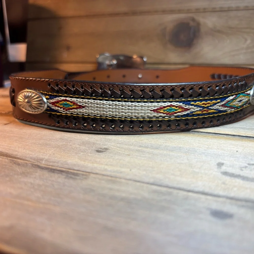 Qty 2  Leather Western Belts with  1 removable Silver Buckle 301/2 “ & 31” L